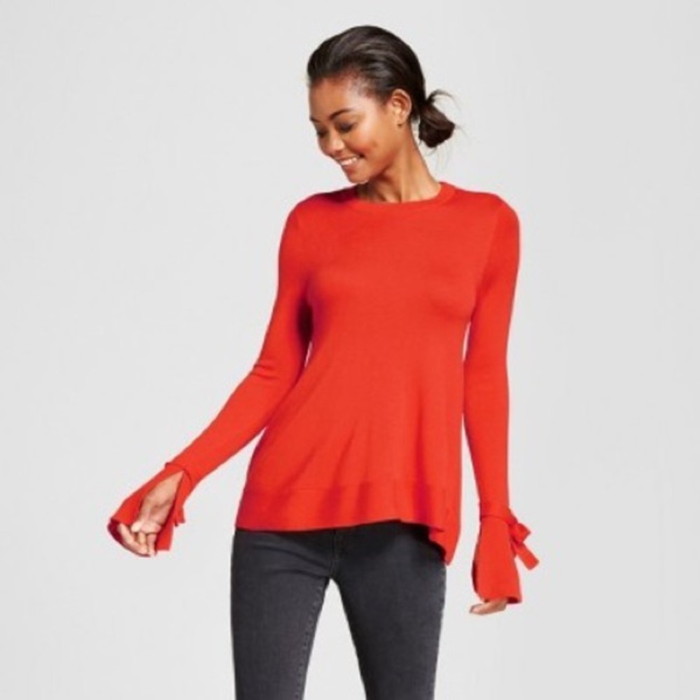 Red bell sleeve top